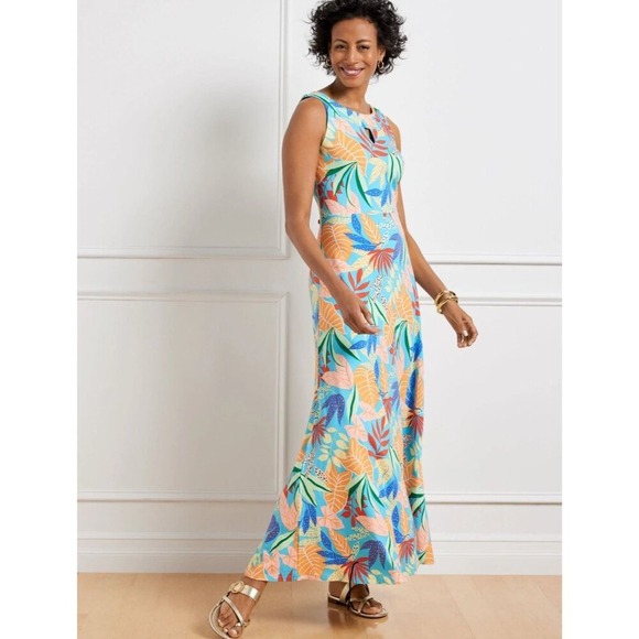 Talbots Petite Small Floral Jersey Maxi Dress‎ Blue Orange Yellow Romantic - Picture 1 of 7